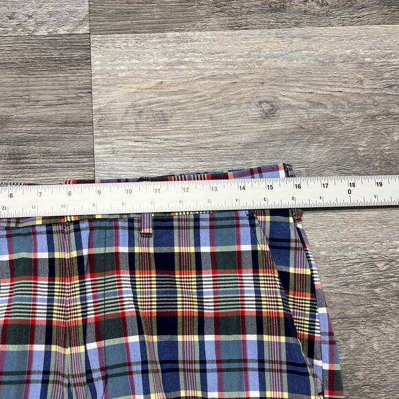 Lands End Shorts Blue Yellow Mens 32 Traditional‎ Fit Madras Plaid Flat Front - Picture 6 of 10